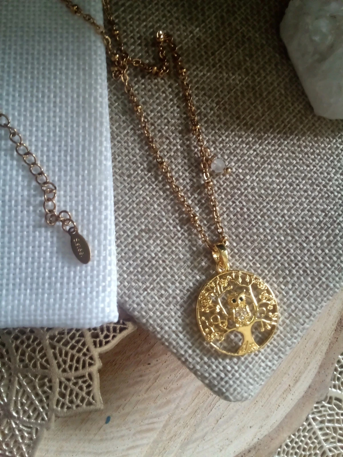 Collier médaillon hibou et pierre de lune naturelle – photo 2